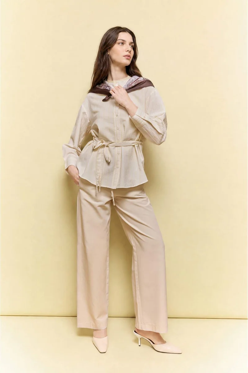 ديفاكتو Wide Straight Linen Blend Trousers