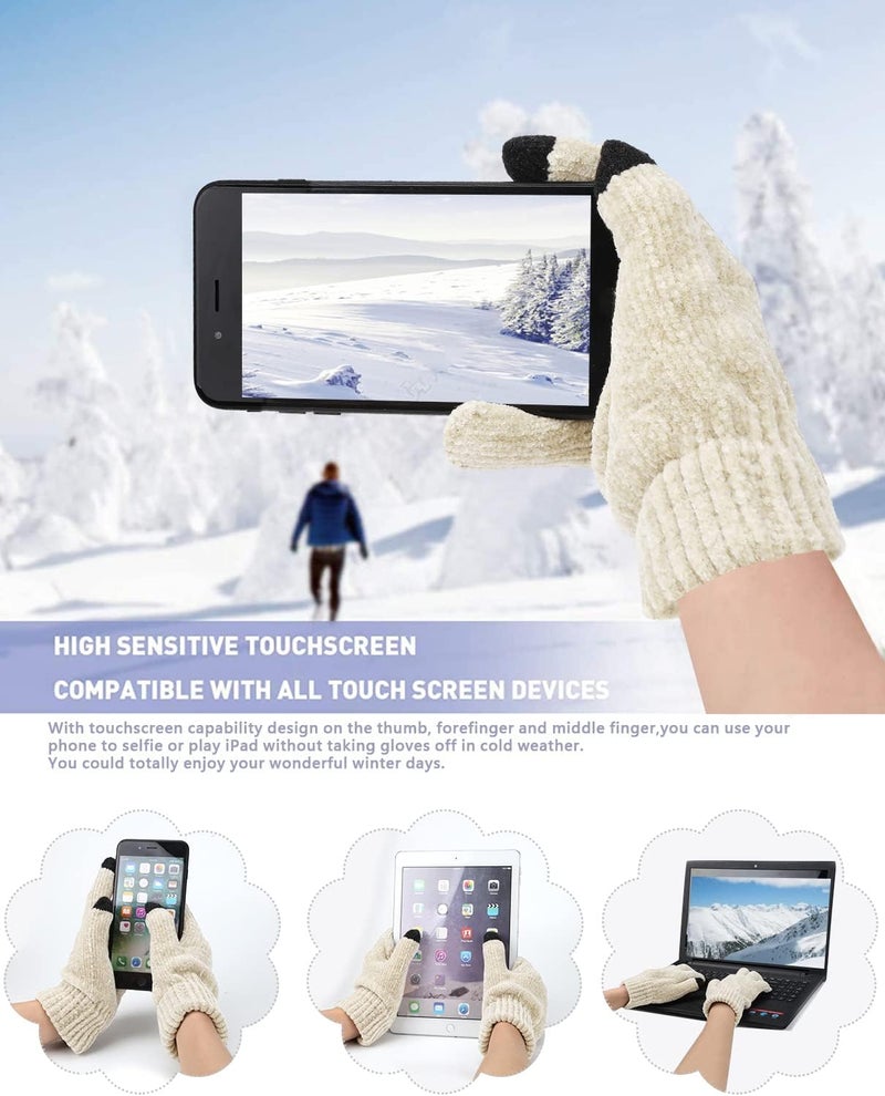 AQOTHES Womens Winter Knit Warm Hat Beanie Long Scarf Touch Screen Gloves Set Skull Caps Neck Scarves for Women - Image 3