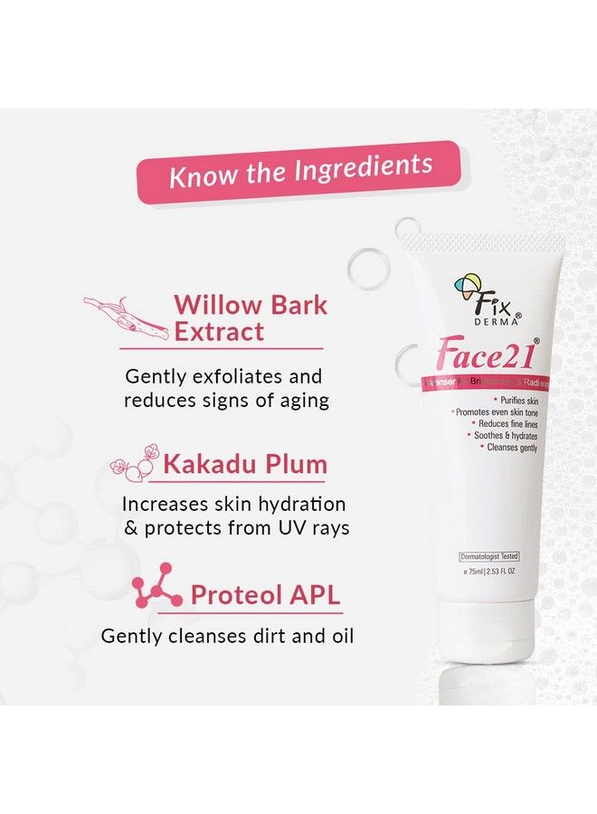 FIXDERMA Face21 Cleanser Skin Brightening Cleanser Exfoliates Dead Cells Remove Pigmentation Reduces Wrinkles & Fine Lines Evens Skin Tone Purifies Skin 75Ml - Image 5