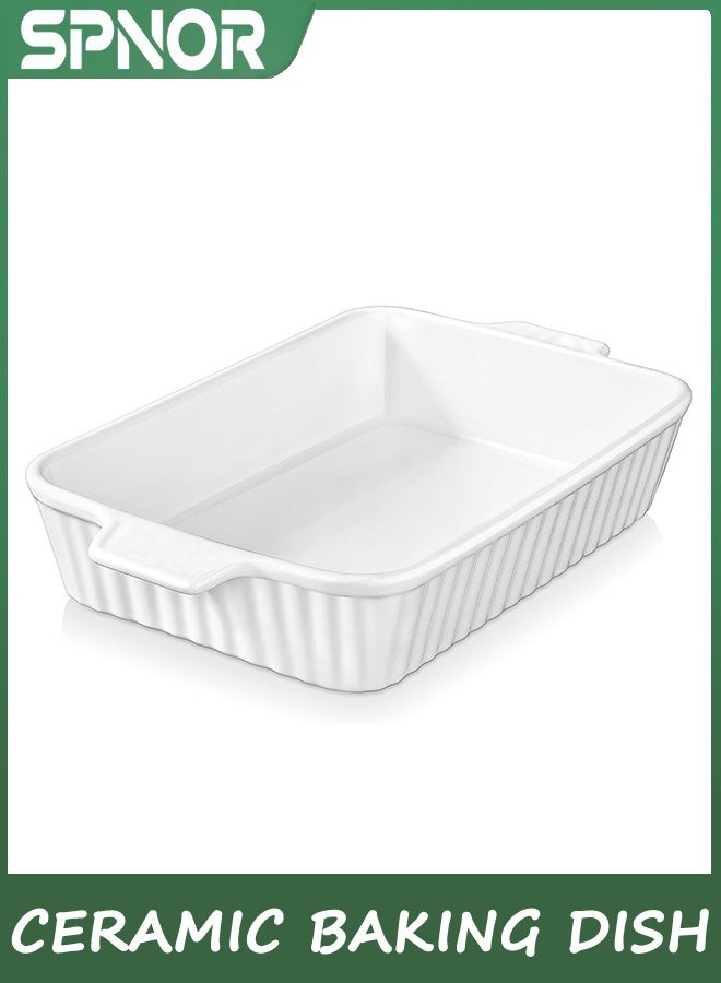 Spnor طبق الخبز ، 39 * 22 سم طبق الخبز السيراميكي ، وعاء اللازانيا الكبير عميق ، أطباق الخبز للفرن ، وعاء الخبز العميق 135 أوقية مع المقبضات ، وعاء الخبز الآمن والدائم للفرن ، الخبز المشوي ، الأبيض - Image 1