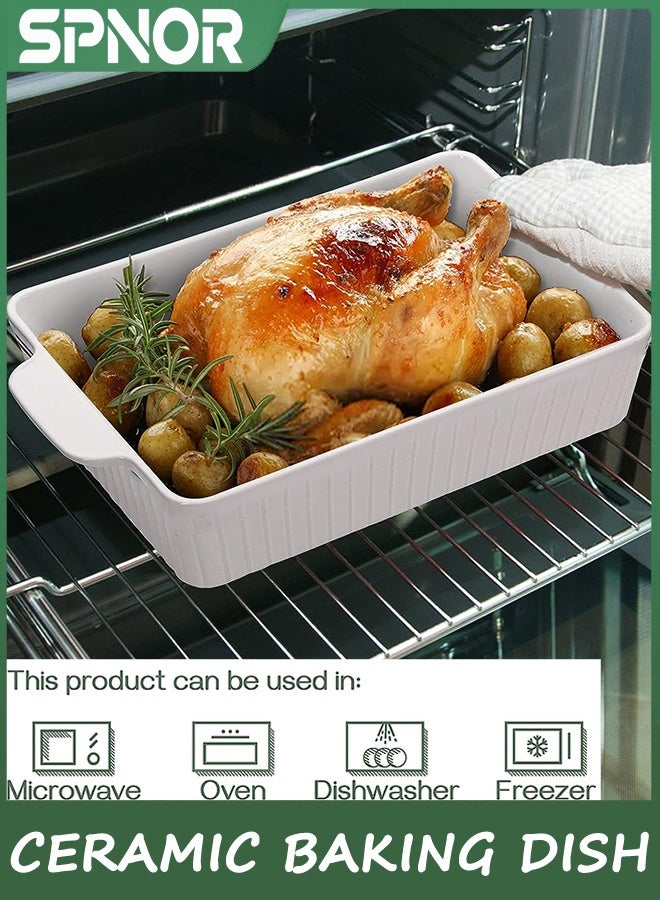 Spnor طبق الخبز ، 39 * 22 سم طبق الخبز السيراميكي ، وعاء اللازانيا الكبير عميق ، أطباق الخبز للفرن ، وعاء الخبز العميق 135 أوقية مع المقبضات ، وعاء الخبز الآمن والدائم للفرن ، الخبز المشوي ، الأبيض - Image 4