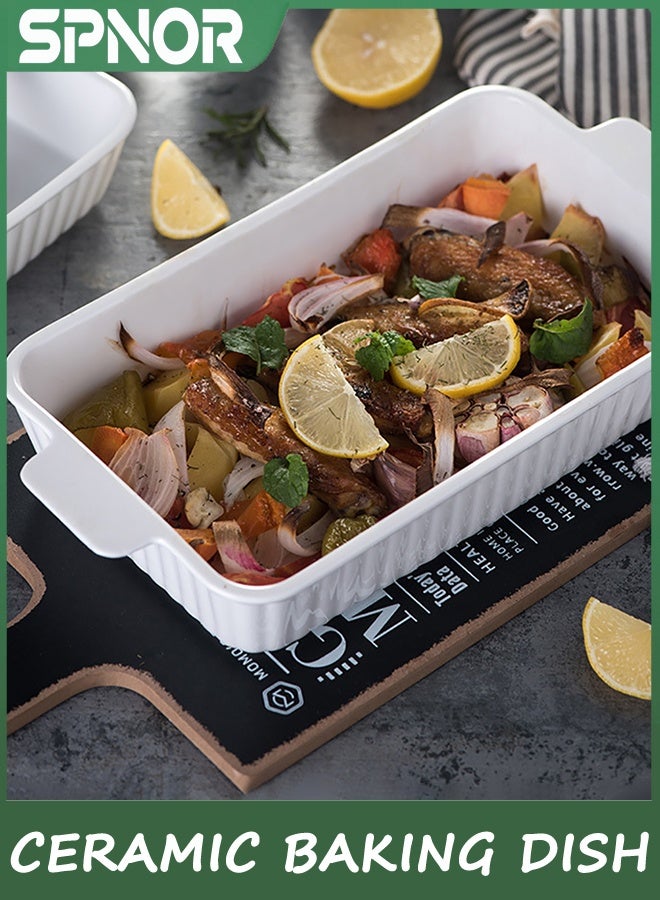 Spnor طبق الخبز ، 39 * 22 سم طبق الخبز السيراميكي ، وعاء اللازانيا الكبير عميق ، أطباق الخبز للفرن ، وعاء الخبز العميق 135 أوقية مع المقبضات ، وعاء الخبز الآمن والدائم للفرن ، الخبز المشوي ، الأبيض - Image 3