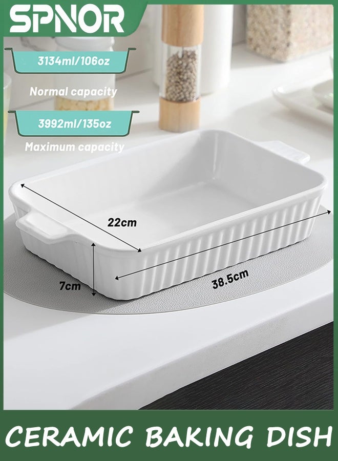 Spnor طبق الخبز ، 39 * 22 سم طبق الخبز السيراميكي ، وعاء اللازانيا الكبير عميق ، أطباق الخبز للفرن ، وعاء الخبز العميق 135 أوقية مع المقبضات ، وعاء الخبز الآمن والدائم للفرن ، الخبز المشوي ، الأبيض - Image 2
