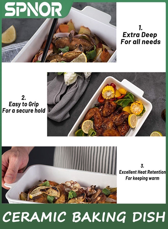 Spnor طبق الخبز ، 39 * 22 سم طبق الخبز السيراميكي ، وعاء اللازانيا الكبير عميق ، أطباق الخبز للفرن ، وعاء الخبز العميق 135 أوقية مع المقبضات ، وعاء الخبز الآمن والدائم للفرن ، الخبز المشوي ، الأبيض - Image 5
