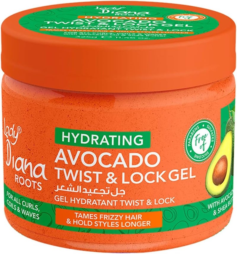 Lady Diana Roots Hydrating Avocado & Shea Butter Twist & Lock Gel 325g - Defines & Holds Twists, Curls & Locs