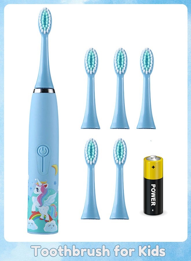 Sharpdo Kids Battery Powered Toothbrush, Children Sonic Toothbrushes with 6 Brush Heads, Unicorn, Blue - Image 1