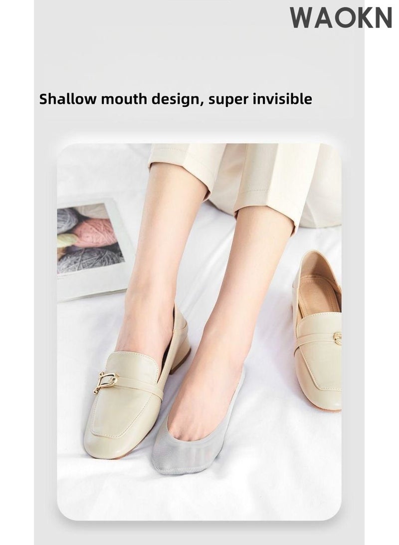 WAOKN Ultra Low Cut No Show Socks ，Women Non Slip Cotton Liner Socks， Hidden Invisible for Flats Boat Summer 5 Pairs，Thin, shallow-mouth invisible socks, breathable ice silk boat socks, with non-slip silicone socks that won't fall off. - Image 3