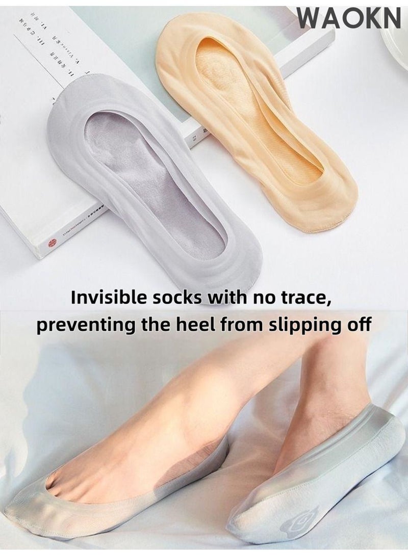 WAOKN Ultra Low Cut No Show Socks ，Women Non Slip Cotton Liner Socks， Hidden Invisible for Flats Boat Summer 5 Pairs，Thin, shallow-mouth invisible socks, breathable ice silk boat socks, with non-slip silicone socks that won't fall off. - Image 5