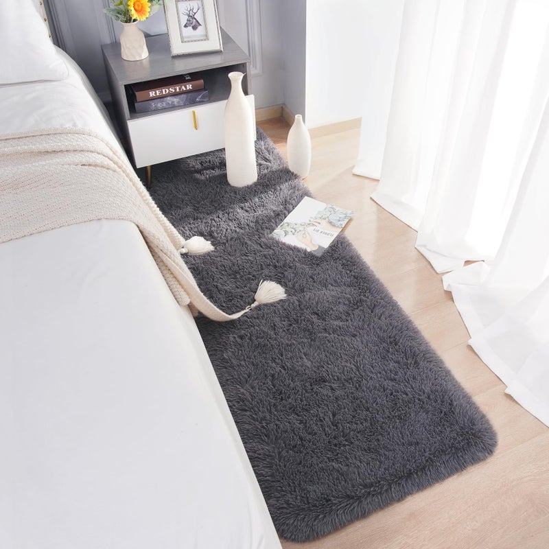 Chicrug Soft Runner Rugs for Bedroom Living Room Plush Fluffy Rugs 2x6 Feet, Shag Furry Area Rug Carpet Non Shedding for Nursery Children Kids Girls Room Home Decorative,Coal Grey - Image 4
