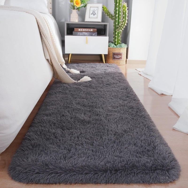 Chicrug Soft Runner Rugs for Bedroom Living Room Plush Fluffy Rugs 2x6 Feet, Shag Furry Area Rug Carpet Non Shedding for Nursery Children Kids Girls Room Home Decorative,Coal Grey - Image 1