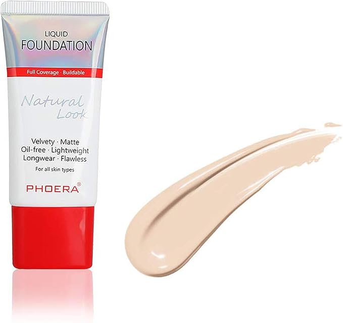 AQUAPURITY PHOERA Full Coverage Foundation New Formula SPF 25 Waterproof Long Lasting Oil Free Velvet Matte Liquid Foundation for Oily Skin Flawless Makeup Base Cream Concealer 106 WARM SUN