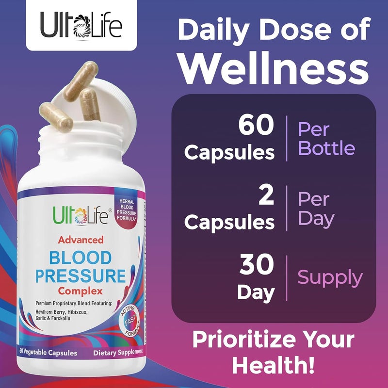 UltaLife مكملات ضغط الدم  مكمل متقدم لضغط الدم  مركب  توت الزعرور  الكركديه  الثوم  الفورسكولين  14 فيتامينات  أعشاب  إمداد لمدة 30 يوم في كبسولات نباتية - Image 4