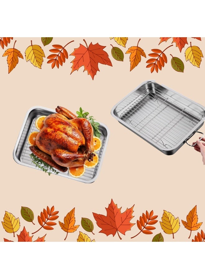 Turkey Roasting Pan, Stainless Steel Roaster Pan with Baking Rack, For Roasting Turkey, Chicken, Lasagna,Meat, Silver 16x12x3 Inch - Image 4