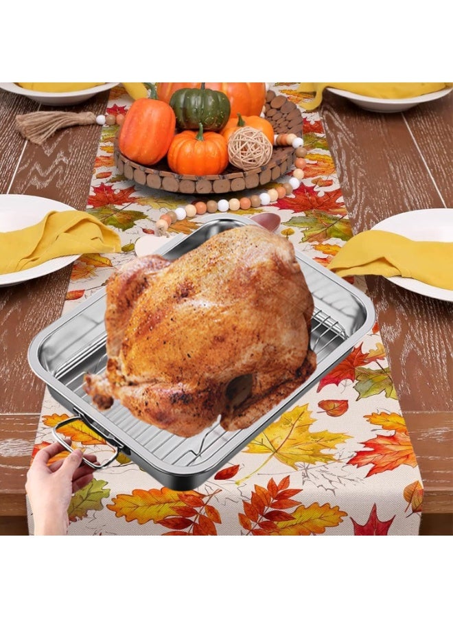 Turkey Roasting Pan, Stainless Steel Roaster Pan with Baking Rack, For Roasting Turkey, Chicken, Lasagna,Meat, Silver 16x12x3 Inch - Image 3