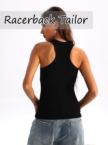Danysu Workout Tank Tops for Women with Built in Bra High Neck Sleeveless Padded Ribbed Athletic Outfits Tops Black Small - Image 4