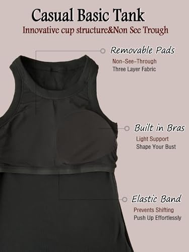 Danysu Workout Tank Tops for Women with Built in Bra High Neck Sleeveless Padded Ribbed Athletic Outfits Tops Black Small - Image 3