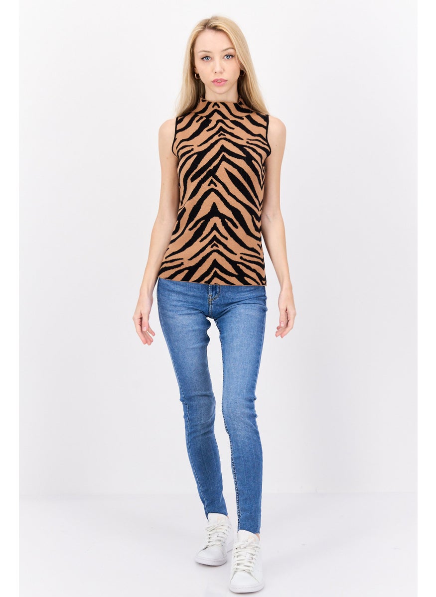 Women Mock Neck Sleeveless Animal Pattern Top, Tan - pzsku/Z886639E6853BAB7A63F6Z/45/_/1737642859/22116f62-6f7b-46e0-8247-95ff19b02885