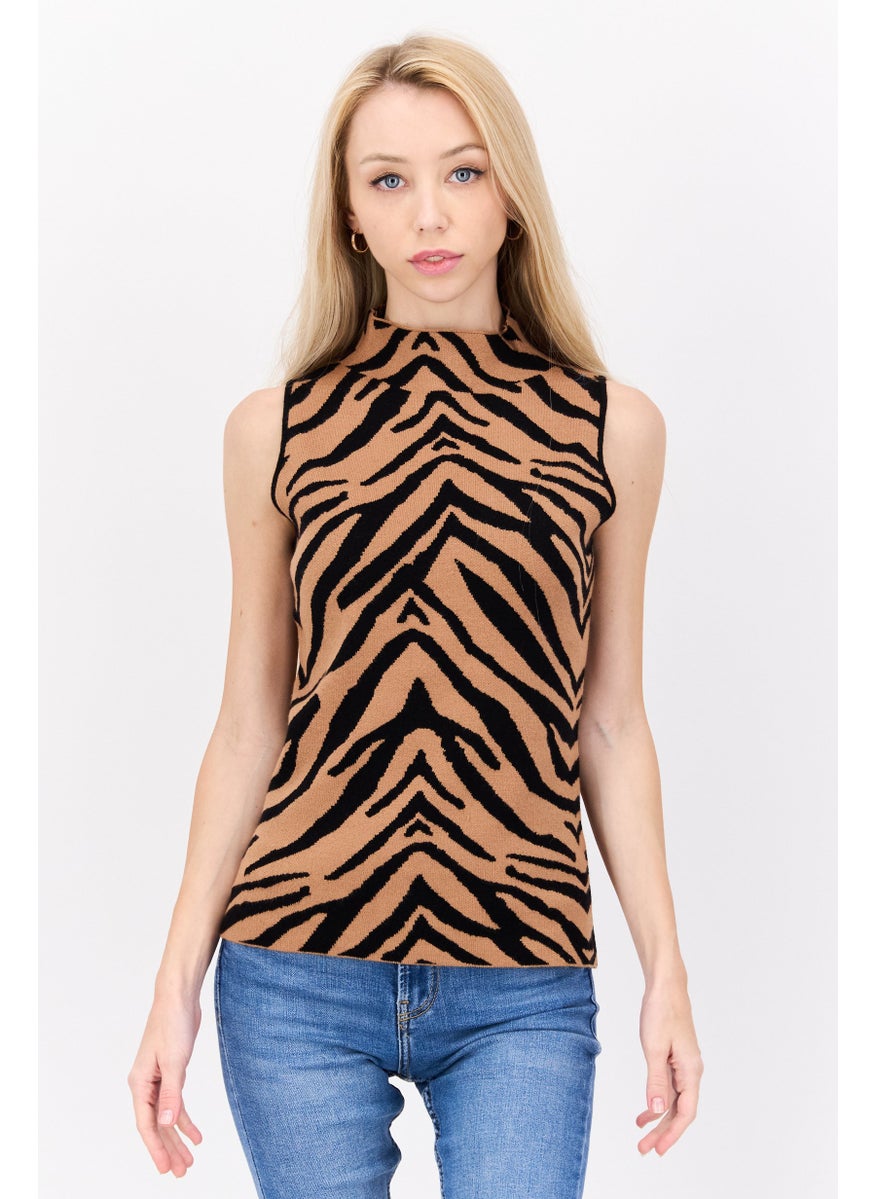 Women Mock Neck Sleeveless Animal Pattern Top, Tan - pzsku/Z886639E6853BAB7A63F6Z/45/_/1737642910/e78735ab-ee37-497c-a307-79757f90e341