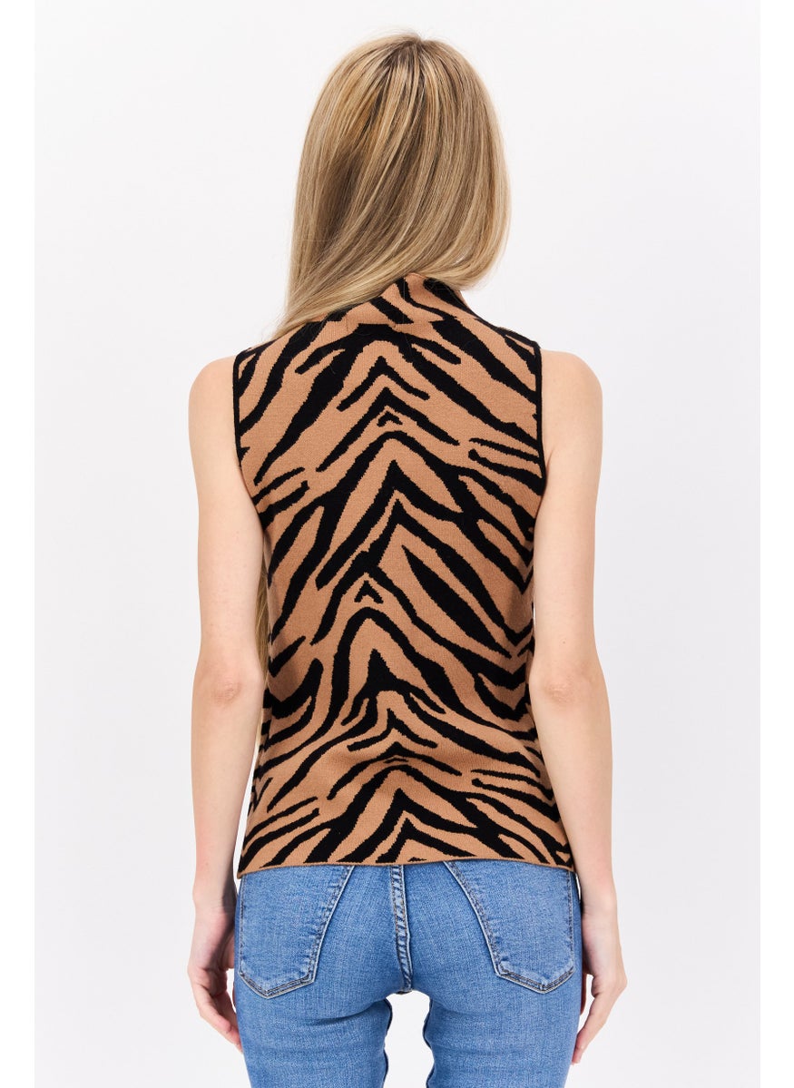 Women Mock Neck Sleeveless Animal Pattern Top, Tan - pzsku/Z886639E6853BAB7A63F6Z/45/_/1737643080/e8a0232f-6d29-4fdc-a256-de0f66560757