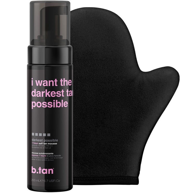 btan Dark Self Tanner Kit Get The Darkest Tan Possible Bundle Best Dark Self Tanning Mousse w Mitt Applicator 1 Hour Sunless Tanner Fast Bronzing Glow No Fake Tan Smell Vegan 67 Fl Oz