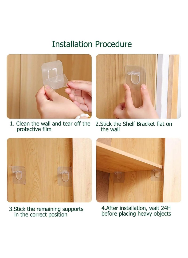 Generic Self Adhesive Shelf Bracket, Clear Plastic Shelf Stickers, Adhesive Shelf Support Pegs Without Drilling, Support Shelves for Cabinets, Kitchen Furniture, Bookshelves, Shelf Holder 6x6cm (12, Clear)  - Image 4