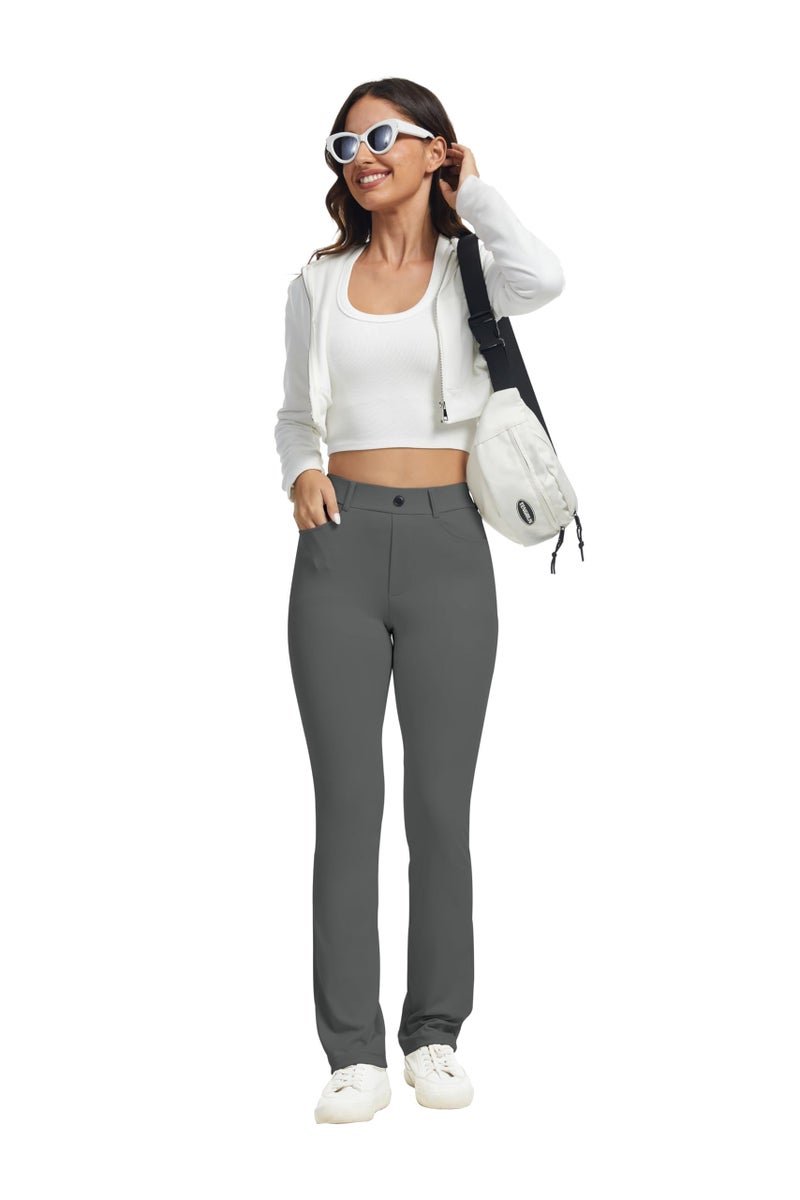 VIMPEP Yoga Pants Women Straight Leg Pants with Pockets High Waist Stretchy Pull On Dress Slacks for Casual Lounge Office Work Petite/Regular 1202 29 Dark Grey Color L - Image 4