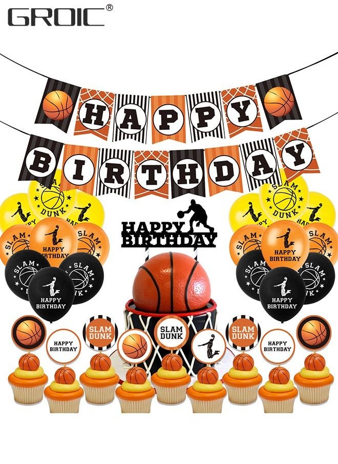 GROIC - Basketball Party Decorations Supplies,Kids Basketball Birthday Party Decor, HAPPY BIRTHDAY Banner Slam Dunk Balloons Tablecloth Cake Cupcake Toppers for Boys Teenagers Sport Theme Party - Image 1