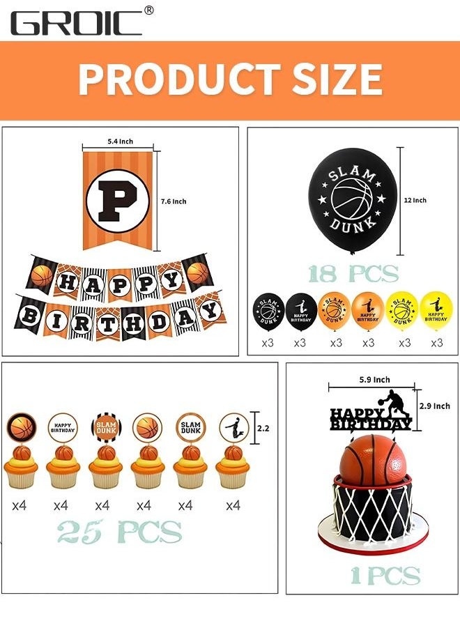 GROIC - Basketball Party Decorations Supplies,Kids Basketball Birthday Party Decor, HAPPY BIRTHDAY Banner Slam Dunk Balloons Tablecloth Cake Cupcake Toppers for Boys Teenagers Sport Theme Party - Image 1