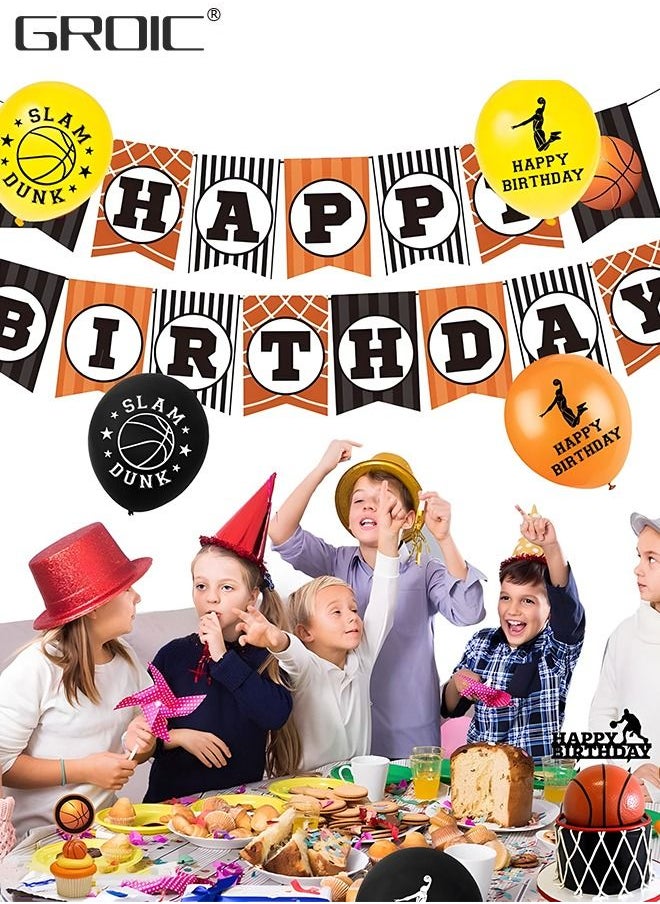 GROIC - Basketball Party Decorations Supplies,Kids Basketball Birthday Party Decor, HAPPY BIRTHDAY Banner Slam Dunk Balloons Tablecloth Cake Cupcake Toppers for Boys Teenagers Sport Theme Party - Image 1