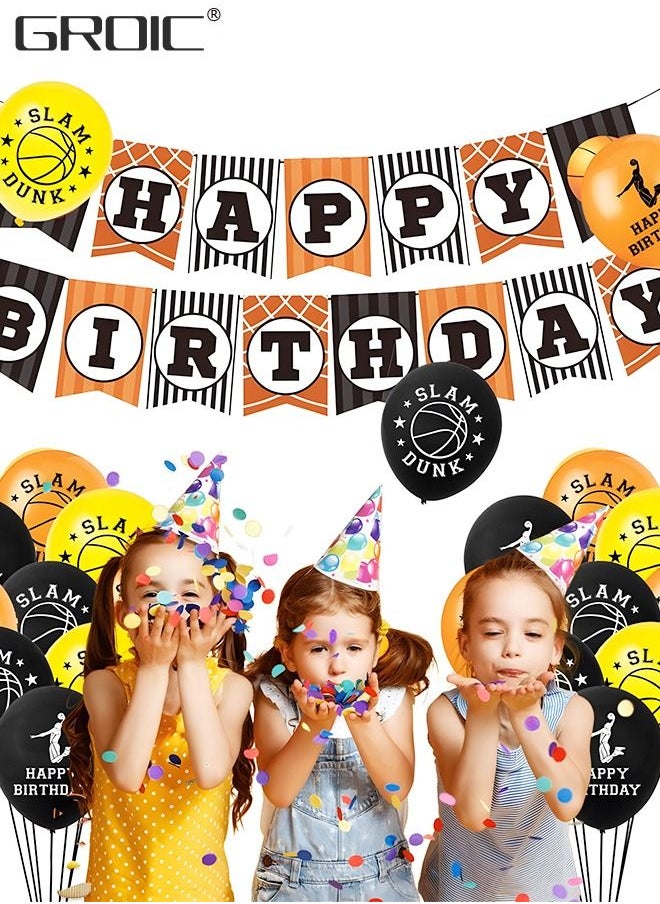 GROIC - Basketball Party Decorations Supplies,Kids Basketball Birthday Party Decor, HAPPY BIRTHDAY Banner Slam Dunk Balloons Tablecloth Cake Cupcake Toppers for Boys Teenagers Sport Theme Party - Image 1