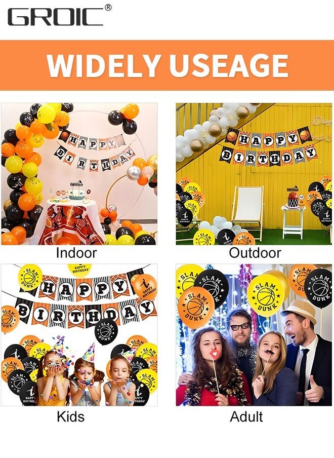 GROIC - Basketball Party Decorations Supplies,Kids Basketball Birthday Party Decor, HAPPY BIRTHDAY Banner Slam Dunk Balloons Tablecloth Cake Cupcake Toppers for Boys Teenagers Sport Theme Party - Image 1