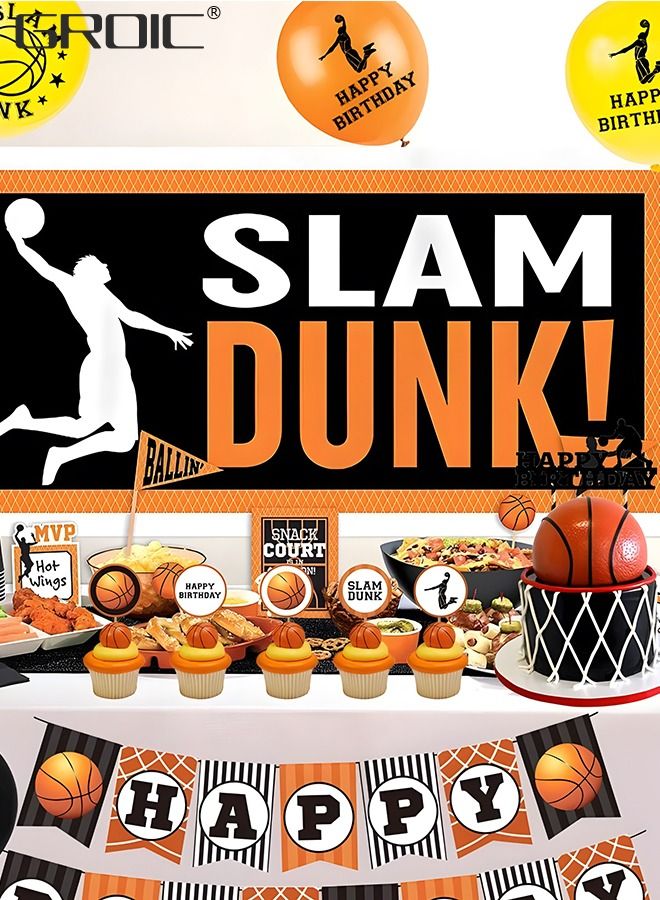 GROIC - Basketball Party Decorations Supplies,Kids Basketball Birthday Party Decor, HAPPY BIRTHDAY Banner Slam Dunk Balloons Tablecloth Cake Cupcake Toppers for Boys Teenagers Sport Theme Party - Image 1