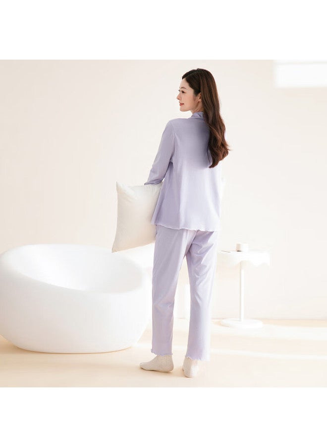 FENTENGCARE Fenteng Kean Women's Pure Cotton Pajamas  Autumn Solid Color Lapel Cardigan Wearable Homewear Set - Image 2