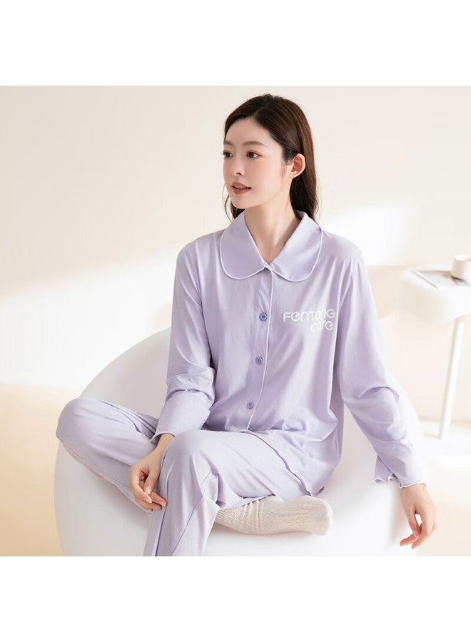FENTENGCARE Fenteng Kean Women's Pure Cotton Pajamas  Autumn Solid Color Lapel Cardigan Wearable Homewear Set - Image 3