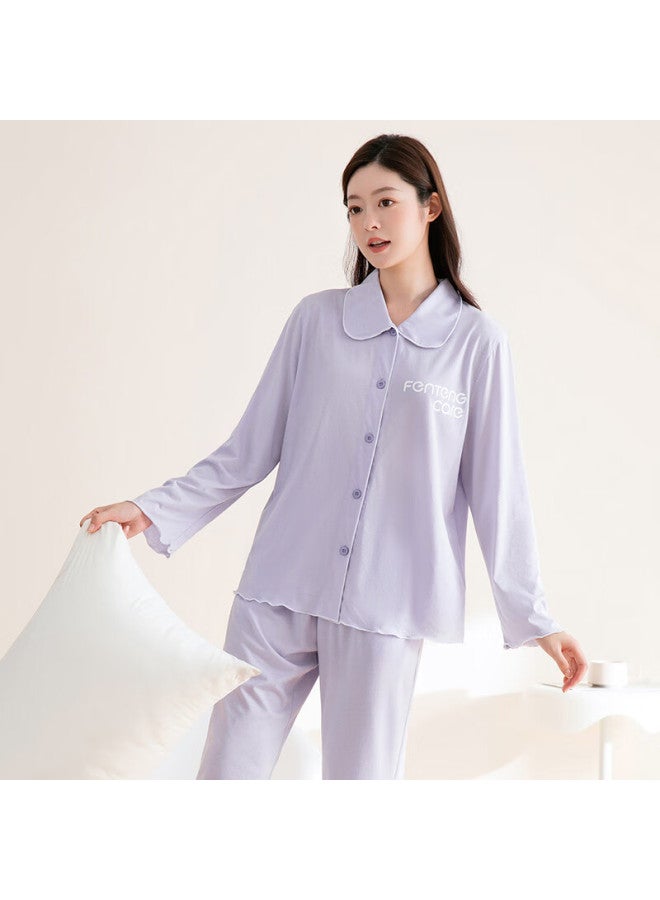 FENTENGCARE Fenteng Kean Women's Pure Cotton Pajamas  Autumn Solid Color Lapel Cardigan Wearable Homewear Set - Image 1