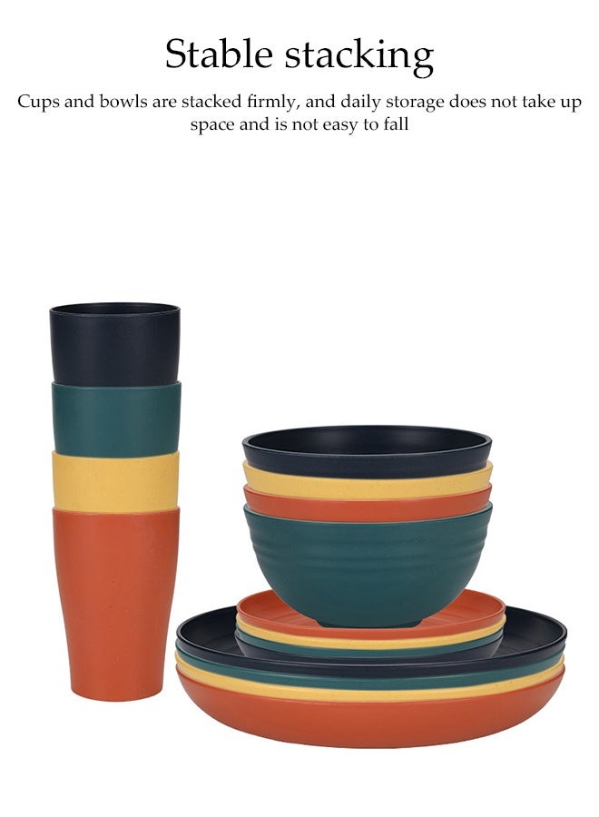 DUNISO 18 Pcs Wheat Straw Dinnerware Set，Includes 6 Plates, 6 Bowls, 6 Cups,Portable Reusable Dinnerware Cutlery Sets，Eco-Friendly Lightweight Unbreakable Dish Set，for Kids Adult Home Office Party Picnic Camping Outdoor - Image 3