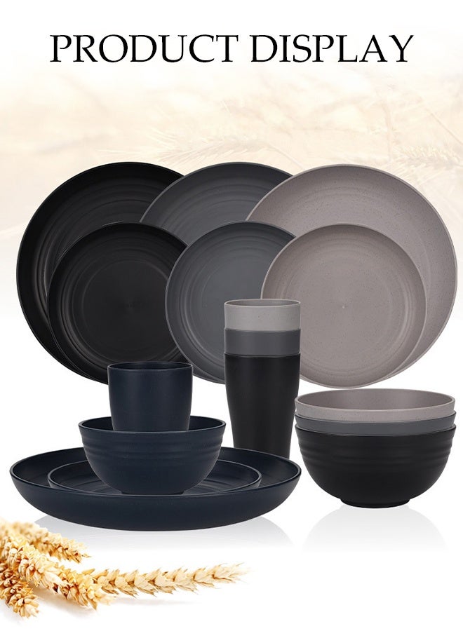 DUNISO 18 Pcs Wheat Straw Dinnerware Set，Includes 6 Plates, 6 Bowls, 6 Cups,Portable Reusable Dinnerware Cutlery Sets，Eco-Friendly Lightweight Unbreakable Dish Set，for Kids Adult Home Office Party Picnic Camping Outdoor - Image 4