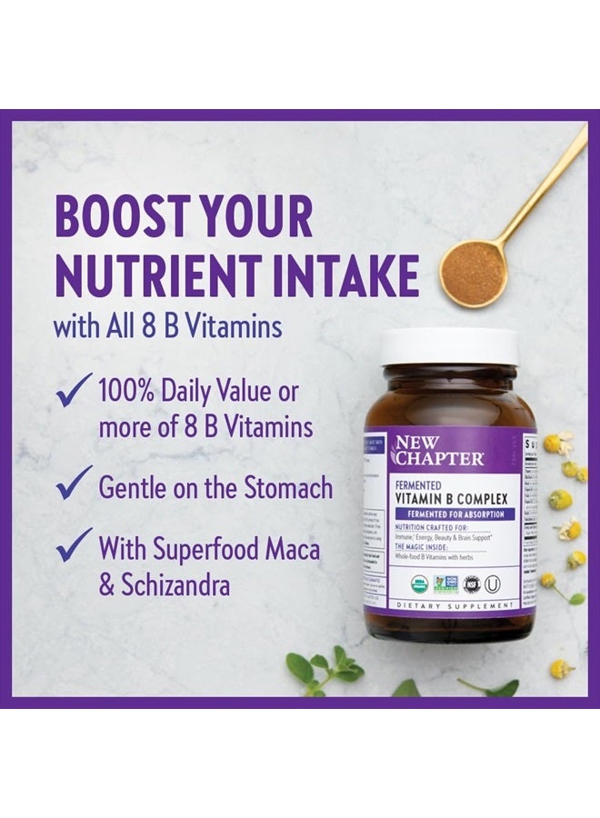 New Chapter Vitamin B Complex, Fermented Vitamin B Complex, USDA Organic, ONE Daily for Cellular Energy + Brain + Beauty, 100% Vegan, Gluten-Free - 60 Count - Image 4