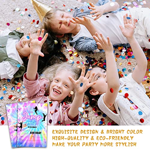 Foosproea Jump Trampoline Birthday Invitations with Envelopes - Bounce House Party Invitation Card for Girls / Boys - Let's Jump Fill-in Invites Cards - Neon Rainbow Glow Party Celebration (20 Pack)-14 - Image 5