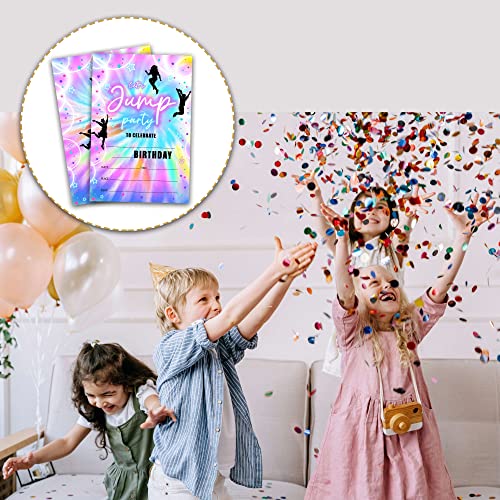Foosproea Jump Trampoline Birthday Invitations with Envelopes - Bounce House Party Invitation Card for Girls / Boys - Let's Jump Fill-in Invites Cards - Neon Rainbow Glow Party Celebration (20 Pack)-14 - Image 4