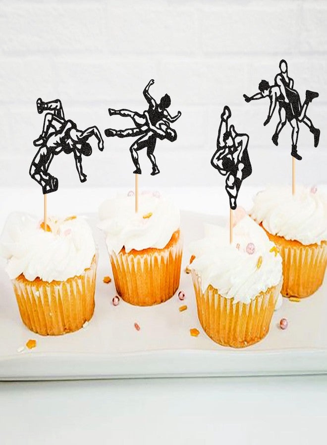 Ercadio 24 Pcs Wrestling Cupcake Toppers Glitter Black Man Wrestler Birthday Cupcake Pick Decorations Wrestling Sport Theme Kids Birthday Baby Shower Party Decorations - Image 5