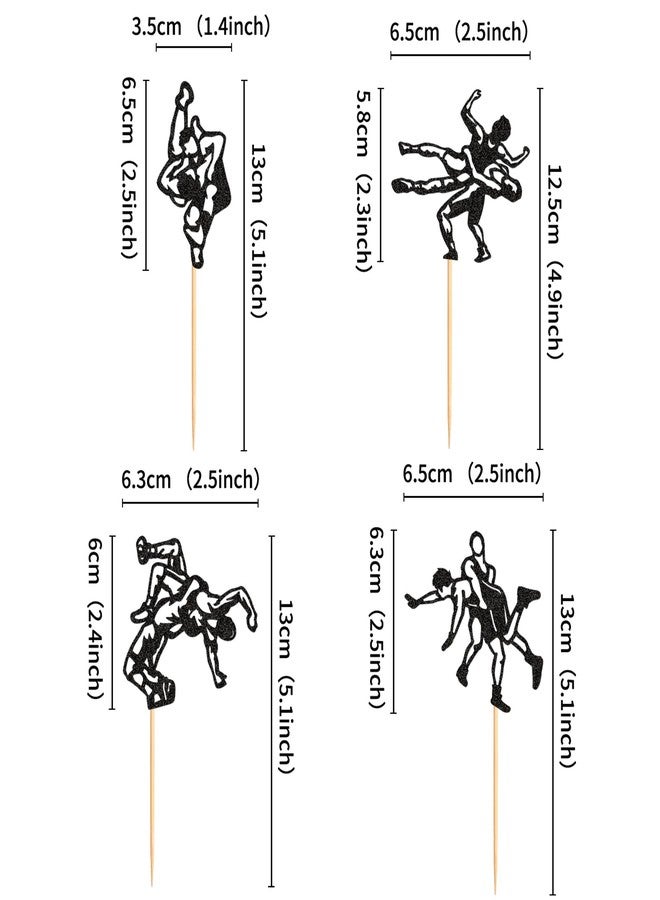 Ercadio 24 Pcs Wrestling Cupcake Toppers Glitter Black Man Wrestler Birthday Cupcake Pick Decorations Wrestling Sport Theme Kids Birthday Baby Shower Party Decorations - Image 2