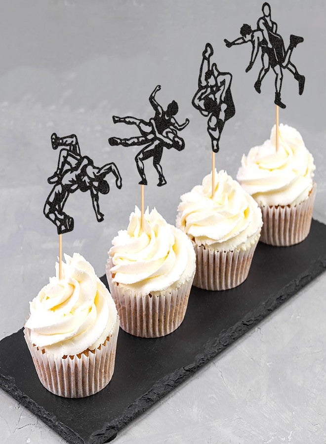 Ercadio 24 Pcs Wrestling Cupcake Toppers Glitter Black Man Wrestler Birthday Cupcake Pick Decorations Wrestling Sport Theme Kids Birthday Baby Shower Party Decorations - Image 4