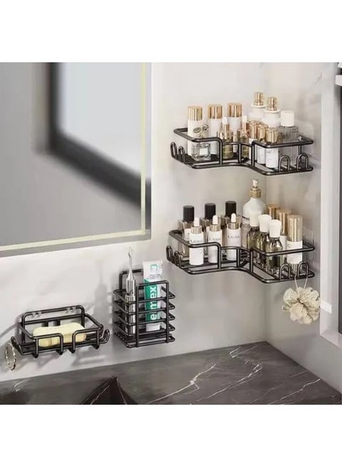 مجموعة منظمات ذاتية اللصق 4 في 1 من Kitcheno / رفوف حائط ورفوف / حامل حمام (لا يتطلب حفرًا) / حامل صابون مع حامل فرشاة أسنان / رف حمام...