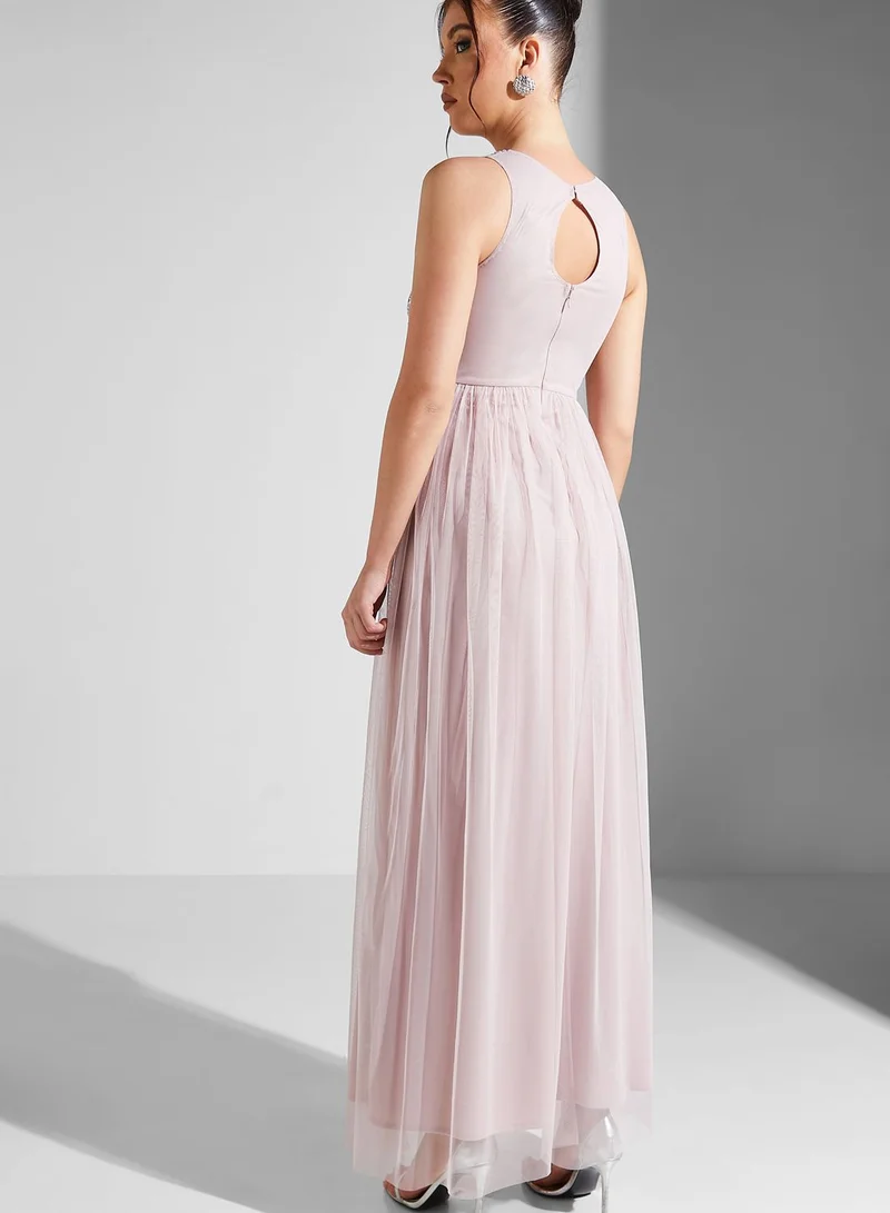 Namshi X Hadia Ghaleb Hadia Ghaleb Embellished Bodice Maxi Dress