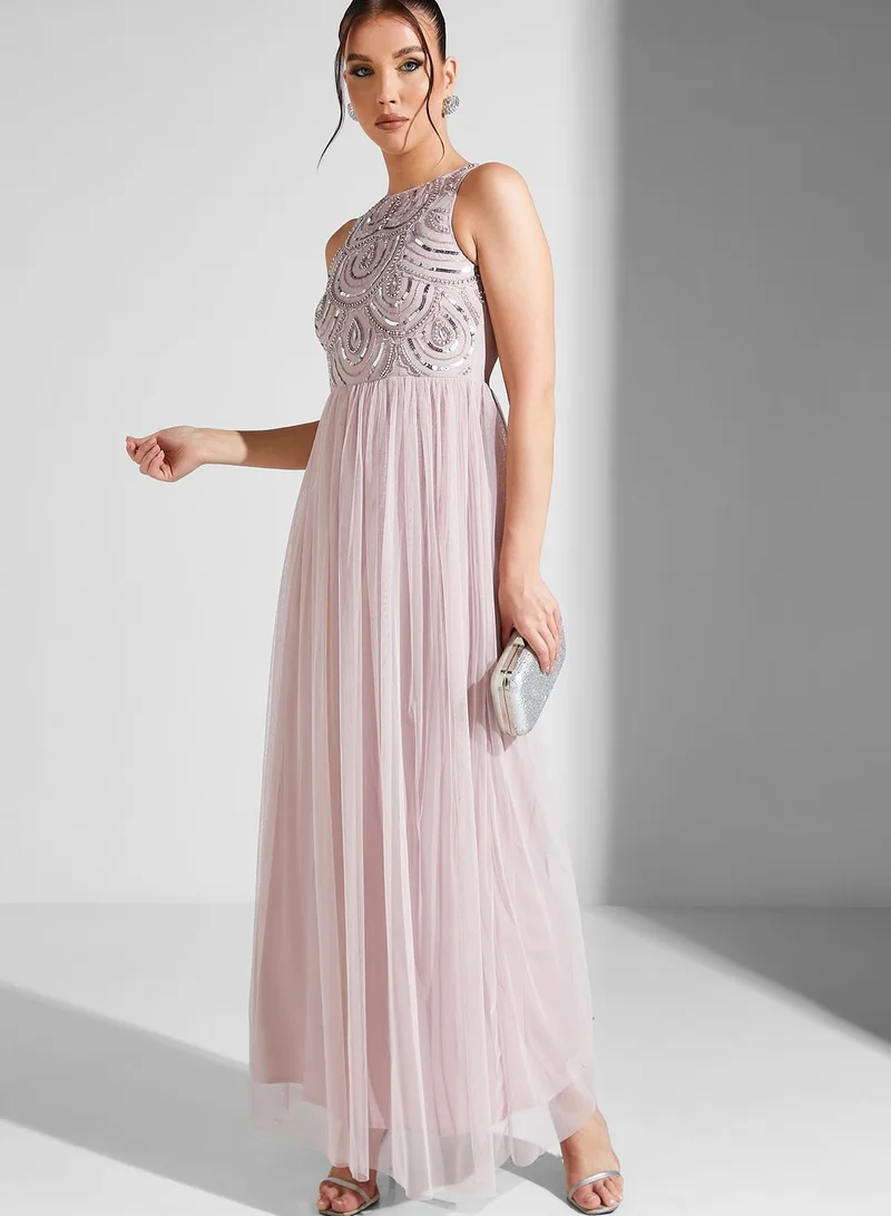 Namshi X Hadia Ghaleb Hadia Ghaleb Embellished Bodice Maxi Dress