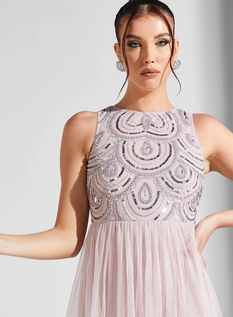 Namshi X Hadia Ghaleb Hadia Ghaleb Embellished Bodice Maxi Dress