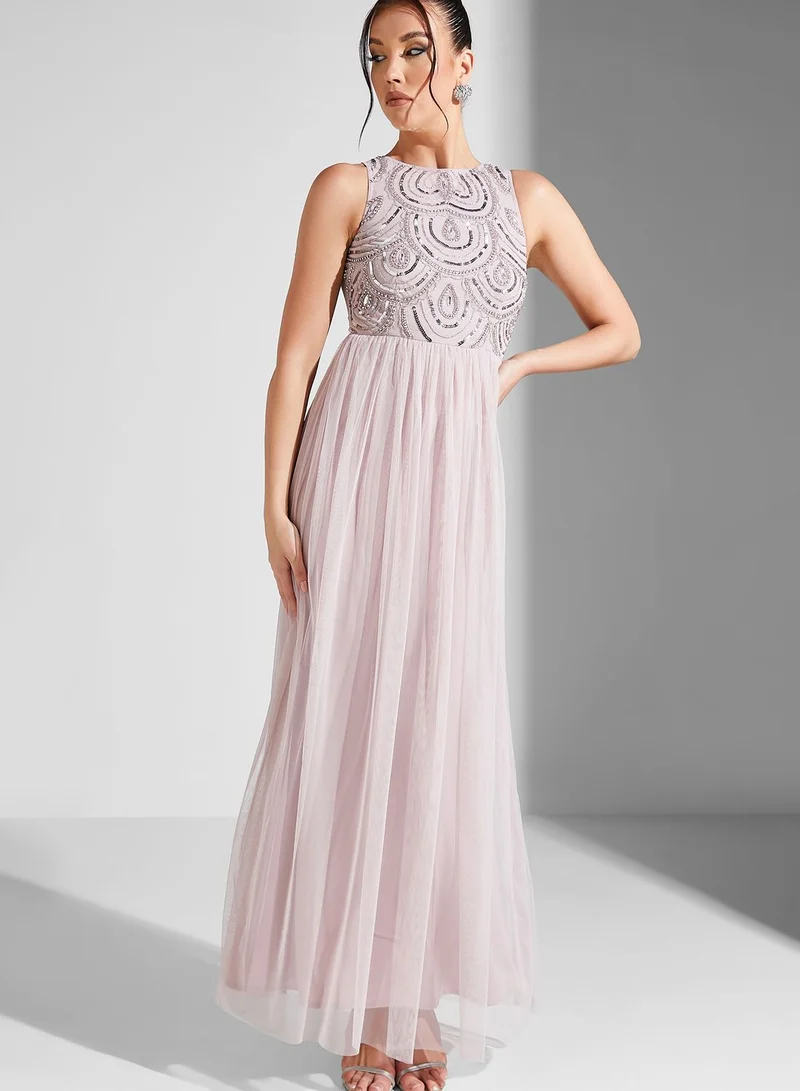 Namshi X Hadia Ghaleb Hadia Ghaleb Embellished Bodice Maxi Dress