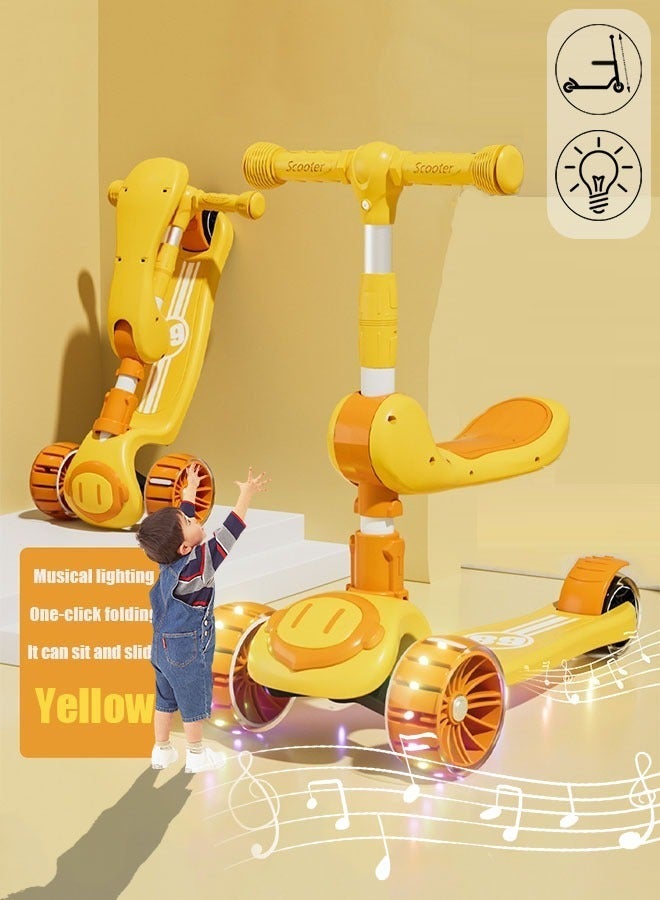 ميكسد سكوتر ركوب الأطفال بإضاءة LED عجلة وامضة قابلة للتعديل ارتفاع سكوتر قابل للطي للأنشطة الخارجية للأولاد والبنات (أصفر) - Image 1