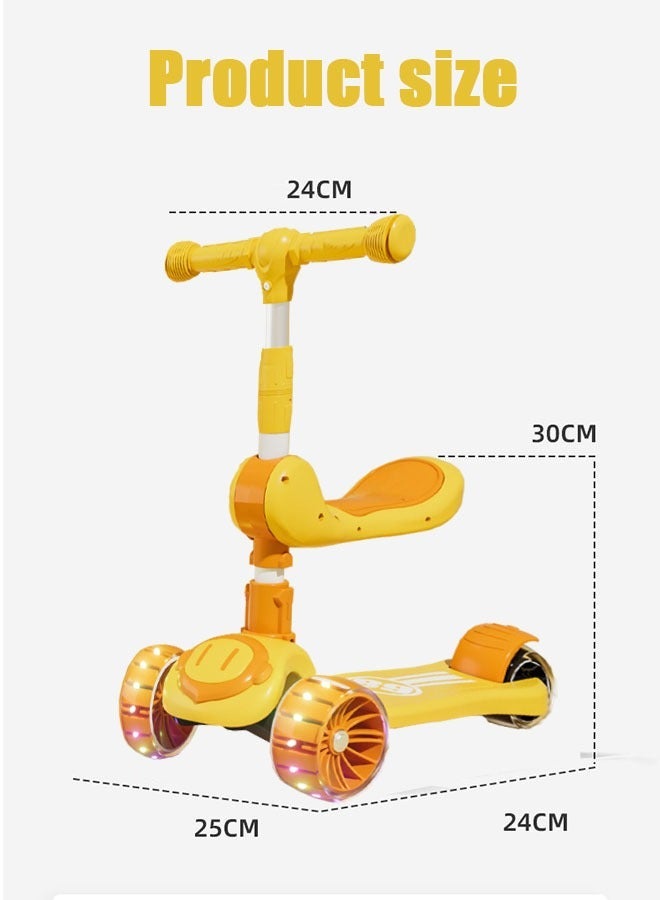 ميكسد سكوتر ركوب الأطفال بإضاءة LED عجلة وامضة قابلة للتعديل ارتفاع سكوتر قابل للطي للأنشطة الخارجية للأولاد والبنات (أصفر) - Image 2
